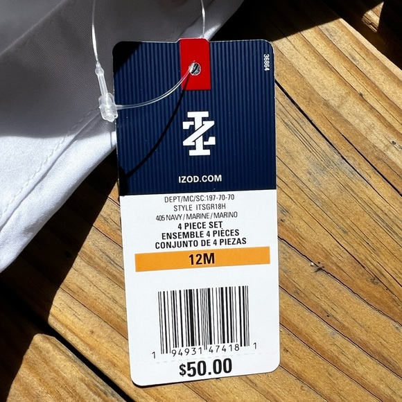 Infant Baby Toddler 12M 4 piece Izod White and Blue Suspenders matching set - Picture 7 of 10